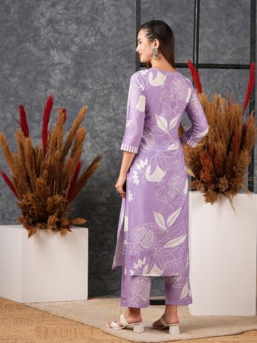 Image of GoSriKi Women's Cotton Blend Straight Printed Kurta with Pant