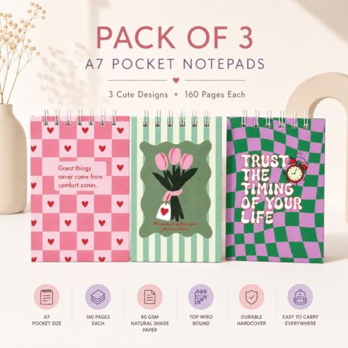 Image of A7 Pocket Notepad, Pack of 3, 160 Pages, Hardcover (Autumn)