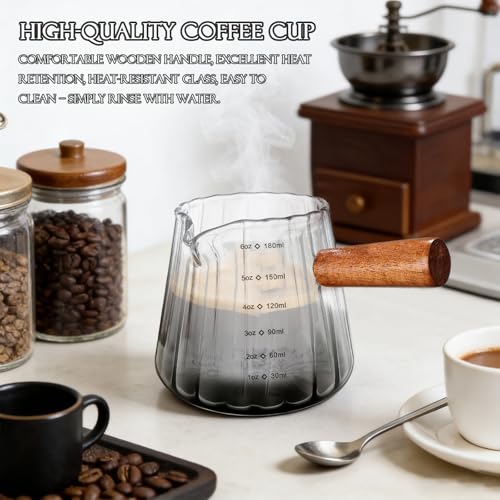Vaso medidor espresso con mango de madera 6 oz miniatura 3