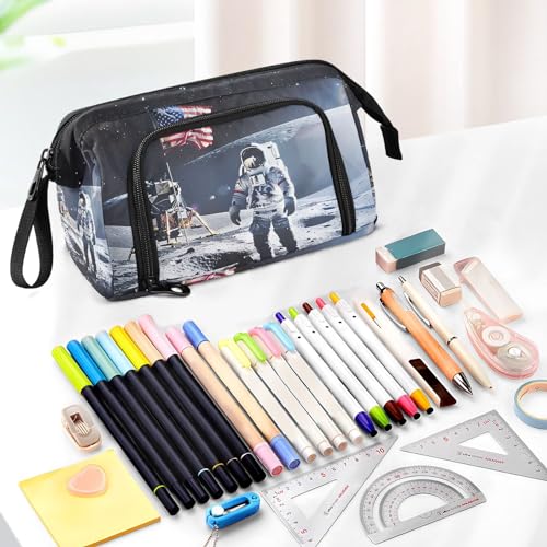 Image of Space Astronaut Nasa Apollo Pencil Case Large Pencil Pouch Big Pencil Box Pen Bag Organizer Pencil Bags with Zipper for Adults Girls Kids Boys School 038