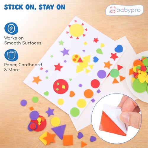 Image of BabyPro Foam Stickers with Self Adhesive, 225 Pieces Multicolour 3D Craft Stickers for Kids | Scrapbooking, Card Making, DIY Art & Craft, Classroom & Party, Easy Peel