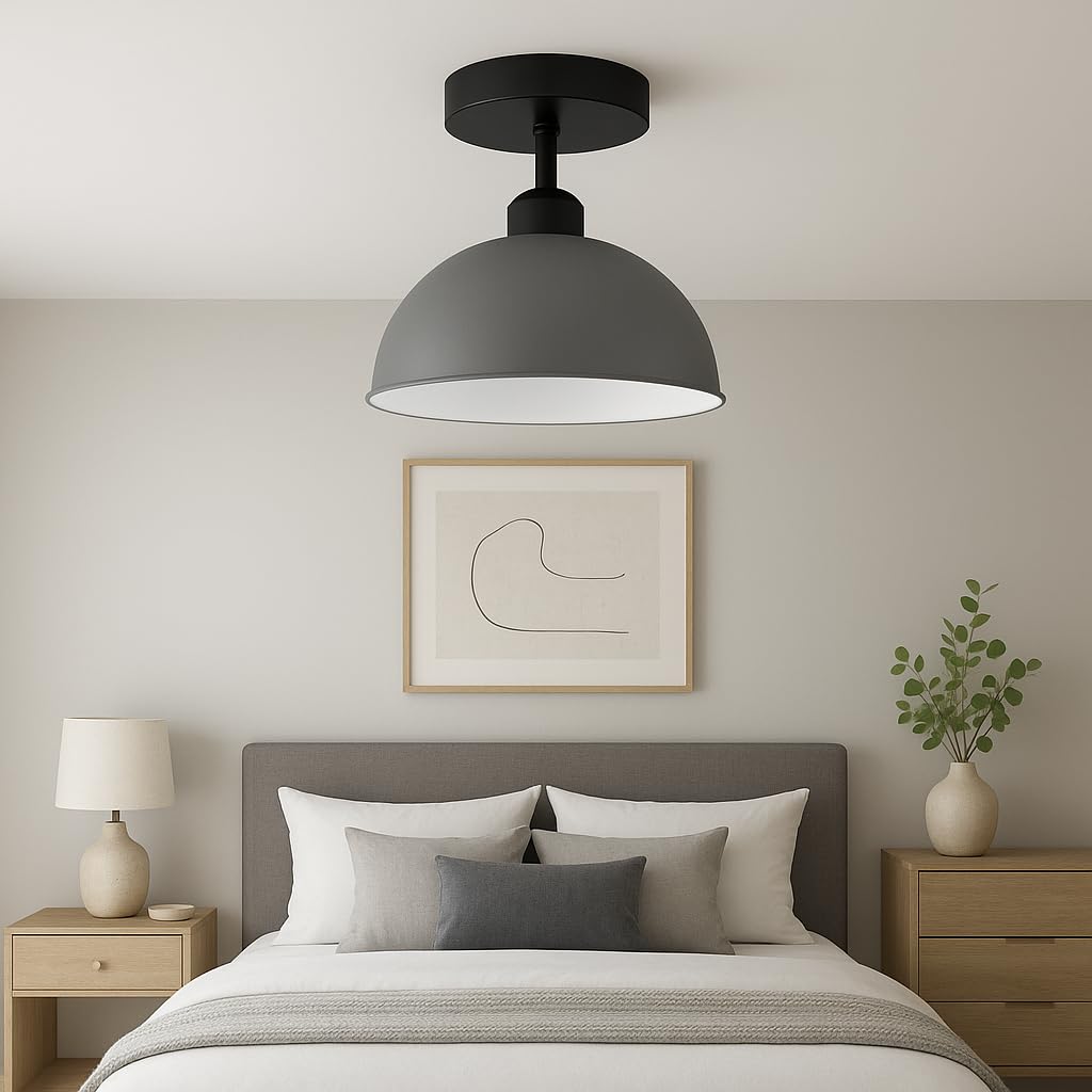 LEDSOne Retro-Deckenleuchte – Graue Metallkuppel, Industrieller Stil, Einfache Montage Für Decke, Wand Oder Tisch