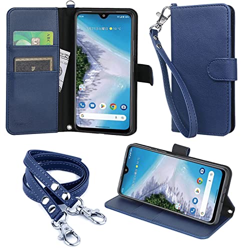 wisers Android One S10 対応 手帳型スマホケース (ダークブルー) ストラップ 2種付き (ハンドストラップ/ネックストラップ)