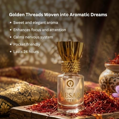 Image of Tatha Luxury Kesar /Saffron Attar Original| 100% Natural Saffron Strands| Kesar Chandan Roll-On for Women & Men Long Lasting| Warm, Spicy Aroma| Ideal Gift |6 ML Pack| Kesar Attar Without Alcohol