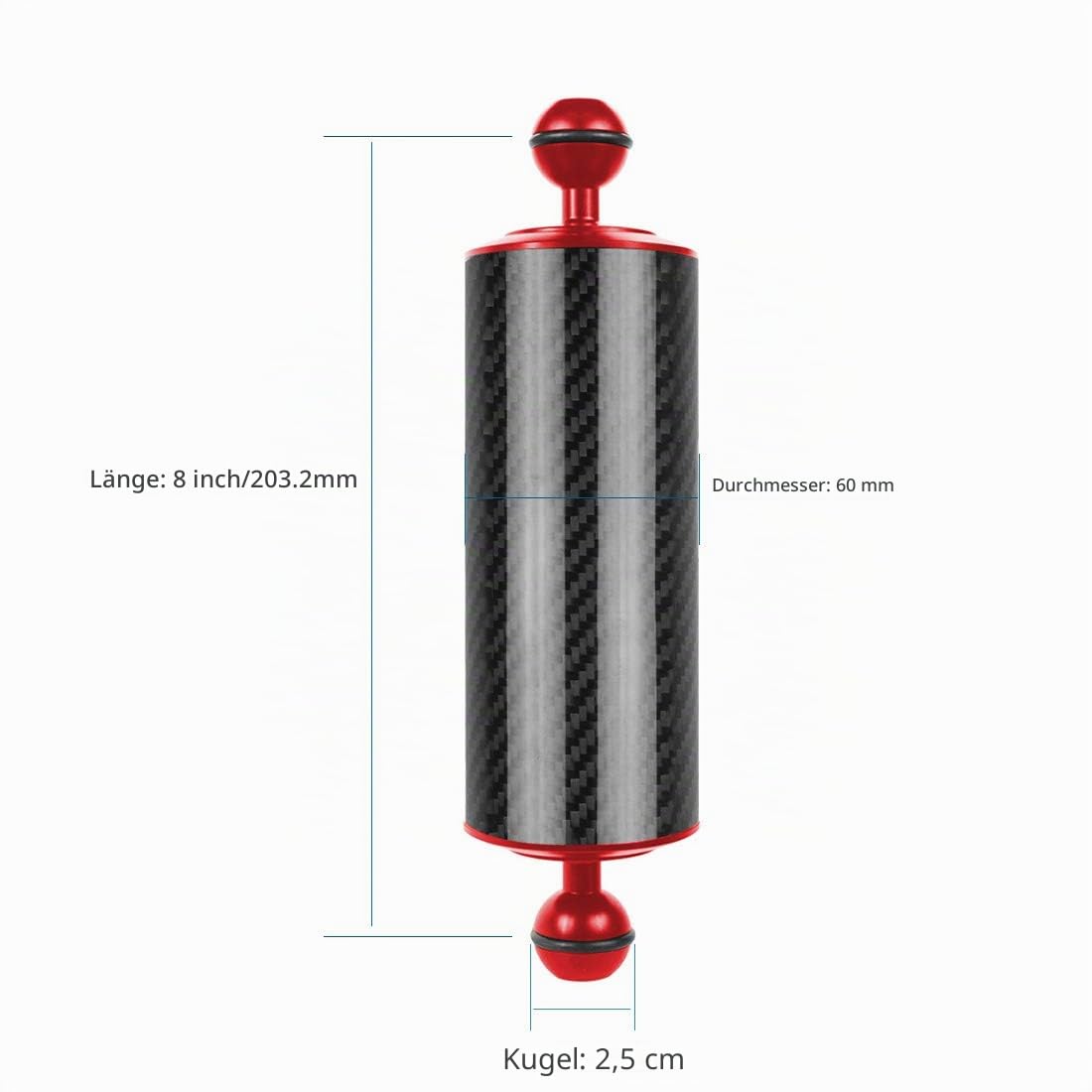 D60 mm Tauch Schwimmer Wasserlampe, Arm 108 g – 584 g 2,5 cm Doppelball 5/8/10/12 Zoll Unterwasserkamer (20,3 cm – 312 g, rot)
