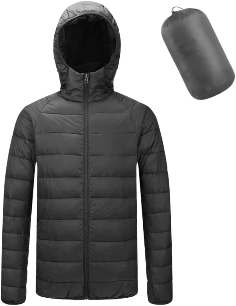 Kinkia Men's Lightweight Puffer Jacket Ultra Soft Warm Waterproof Quilted Hooded Outwear Coat