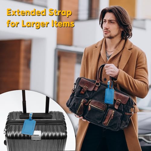Image of Travelambo Luggage Tags for Suitcases PU Leather Travel Tags Bag Tags Privacy Protection Travel Essentials, Blue, One Size, Classic