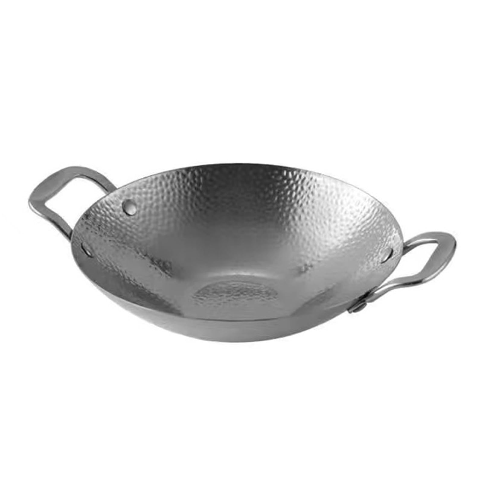 Paellapfanne aus Edelstahl mit Doppelgriffen – 8"/9"/10"/11" unbeschichtet, antihaftbeschichtet, Wok-Grillpfanne, Bratpfanne, runde Teller, Schüssel für Zuhause, Camping und Treffen (Silber