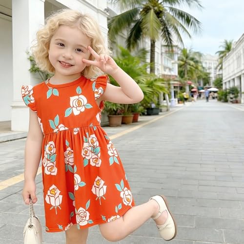 Image of Toddler Little Girls Casual Dresses Short Sleeve Crew Neck Graphic Cartoon Dress for 2-8 Years