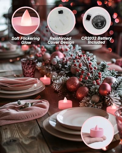 Image of BEICHI Flameless Candles, 24-Pack LED Tea Lights Candles Battery Operated, Electric Fake Tealight Candle, Votive Candle Bulk for Wedding, Party, Home Decor (Pink Candles)