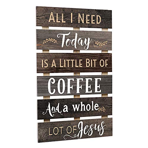 All I Need Is Coffee & Jesus Brown Distressed 17 X 24 Inch Solid Pine Wood Skid Wall Plaque Sign #TOP2