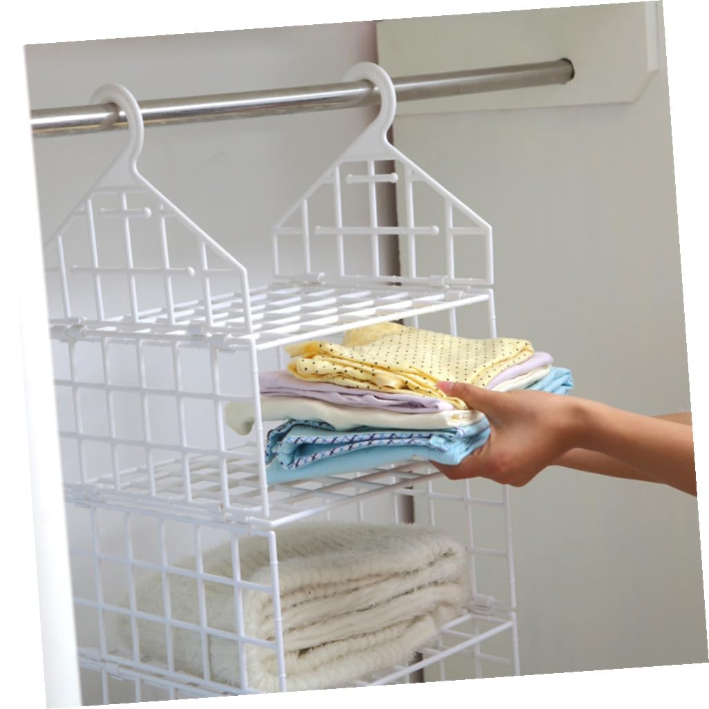 Lurrose Organizador de Armario Colgante Plegable de PP, 1 Grande y 3 Pequeños, Blanco, Ventilado, para Ropa y Pijamas en Dormitorio