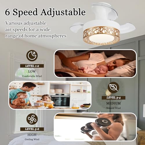 Ventilateur de plafond rétractable LED CC avec télécommande à 6 vitesses pour petite chambre - 4