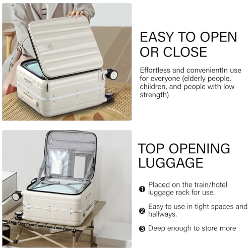Hanke 16 Inch Underseat Carry On Luggage with Wheels,Small Hard Shell Suitcases for Weekender,Top Opening Lightweight Travel Luggage Suitcase for Womem Men,Ivory White. - Thumbnail 4