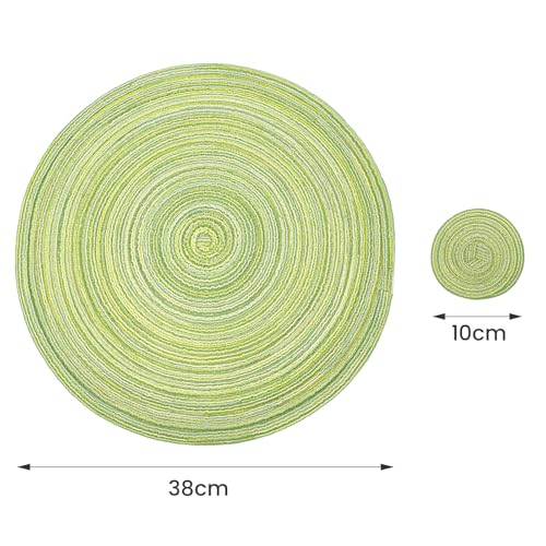Set of 6 Premium Woven Placemats and Coasters, Heat-Resistant & Non-Slip Braided Table Mats for Kitchen Dining Table, Easy Clean Placemat Set for Home, Restaurant (Green, Set of 6 with coasters) - Image 4