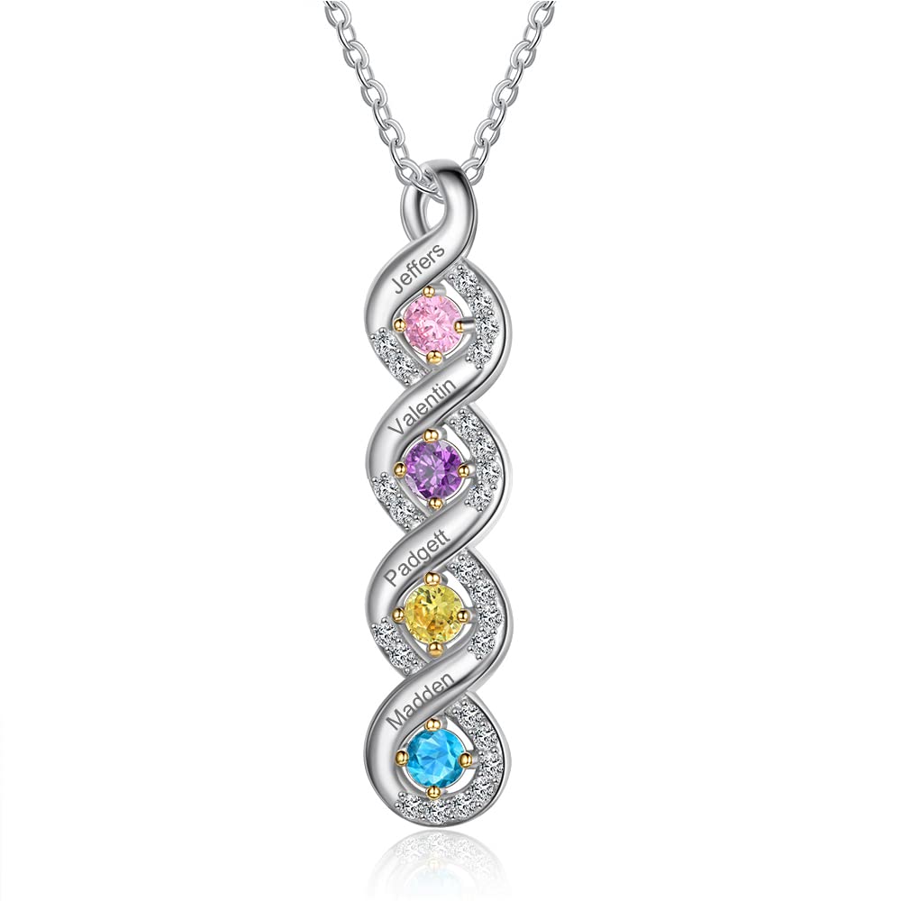 CTIEIP 10K 14K 18K Gold 1/10 cttw Diamonds and 2-5 Birthstones Necklace for Women,Personalized Necklace Gift for Mom(G-H Color, I2-I3 Clarity)