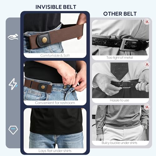 Image of WHIPPY No Buckle Stretch No Show Belt for Men 1.38 inches Wide, Buckless Invisible Elastic Belt for Jeans Pants