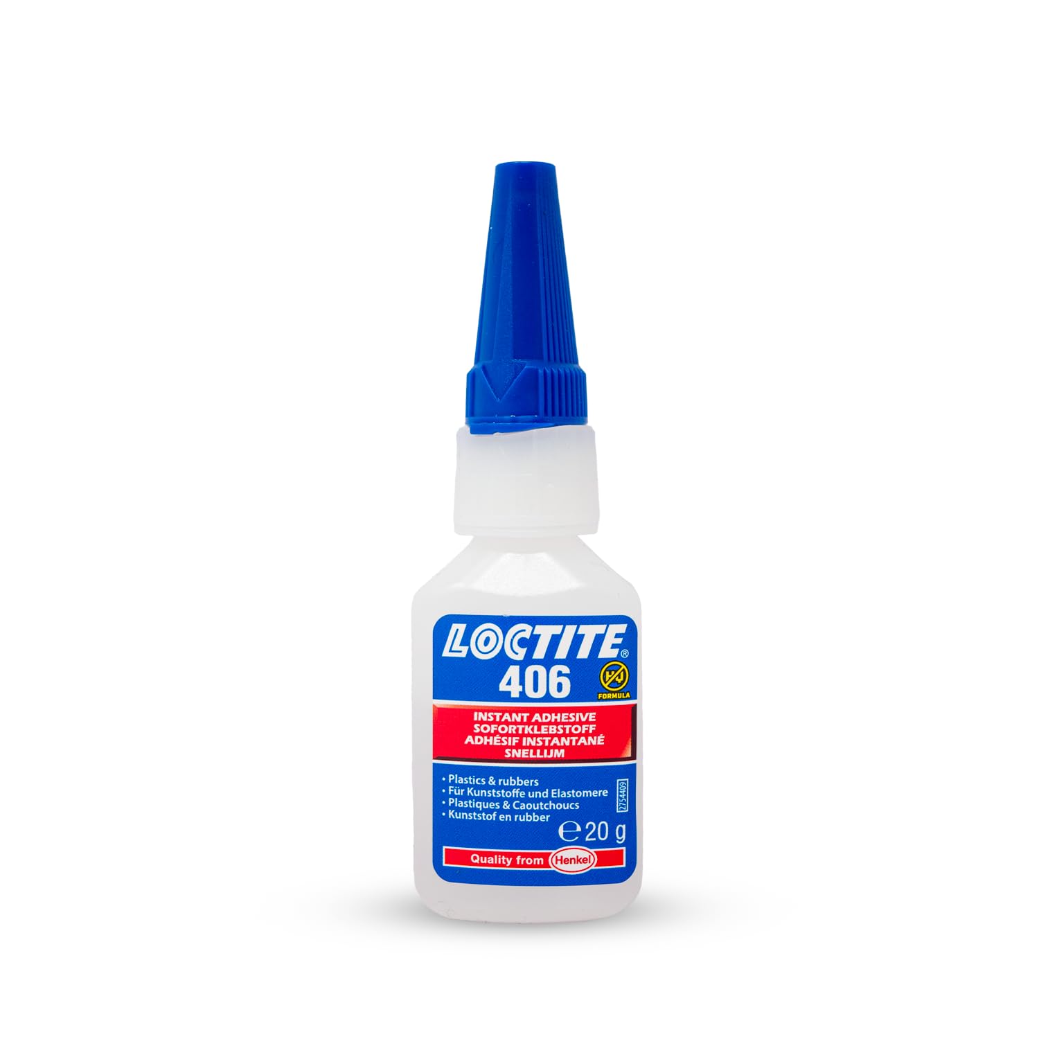 LOCTITE® 406 - Colle Instantanée Cyanoacrylate pour Plastiques et Élastomères - Adhérence Rapide et Résistante - 20 g Flacon