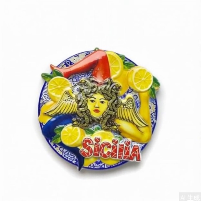 Imán decorativo redondo con diseño tradicional siciliano miniatura 2