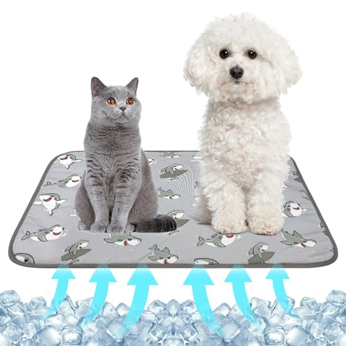 NACOCO Tappetino rinfrescante estivo per animali domestici, per cani e gatti, cuscino per dormire con squali freschi, comodo, morbido, per animali domestici, bambini e adulti (squalo grigio, S)