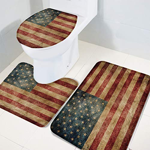 3-teiliges Badteppich-Set, WC-Deckelbezug, Retro-Flagge, bedruckt, Konturteppich, WC-Vorleger und WC-Deckelbezug… – Bild 4