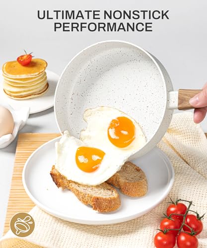 Image of MICHELANGELO Small Frying Pan Nonstick - 6 Inch Single Egg Frying Pan, Mini Skillet with Stay-Cool Handle, Non-Toxic Omelette Pan, White
