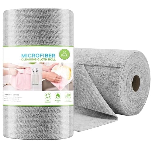 Image of Pack Of 20 Cleaning Cloth Roll, Washable Absorbent Towel For Kitchen, Dust, Stains Wet and Dry Microfiber Cleaning Cloth, Reusable Paper Towels Washable Roll Tear Away for Kitchen, Car (Pack Of 20)