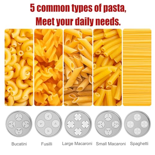 Metal Gourmet Pasta Press Attachment for KitchenAid Stand Mixer – Durable Pasta Maker Attachment with 5 Interchangeable Plates for Spaghetti, Bucatini, Fusilli, Large & Small Macaroni