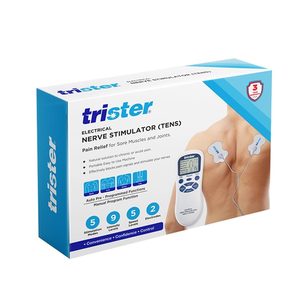Trister TENS Electrical Nerve Stimulator (TS‑700TENS) 5 Stimulation Modes, 9 Intensity Levels, 3‑Year Warranty, Portable Pain Relief for Muscles & Joints