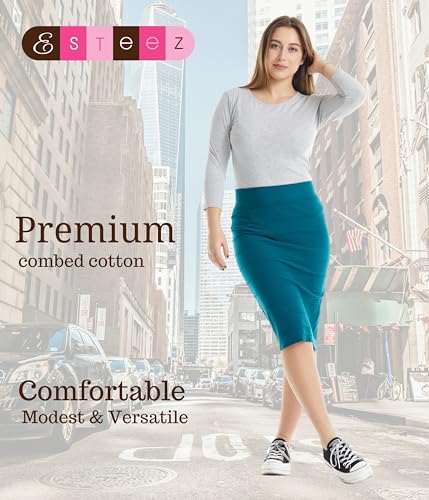 Image of ESTEEZ Women's 3 /4 Sleeve Wide Neck Layering T-Shirt - Modest Cotton Stretch Fitted Base Layer Top