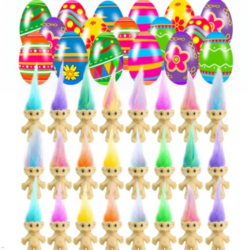 Image of Holydeck 24 PCS Prefilled Easter Eggs with Mini Toys Inside Vintage Lucky Dolls Action Figures for Kids Boys Girls Easter Basket Stuffers Party Favors Easter Egg Fillers Hunt
