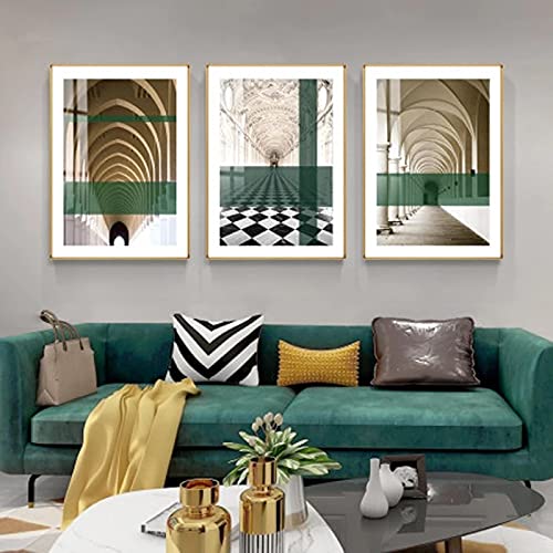 Bâtiment abstrait mur art affiche escalier circulaire triptyque toile déco 70x100cm
