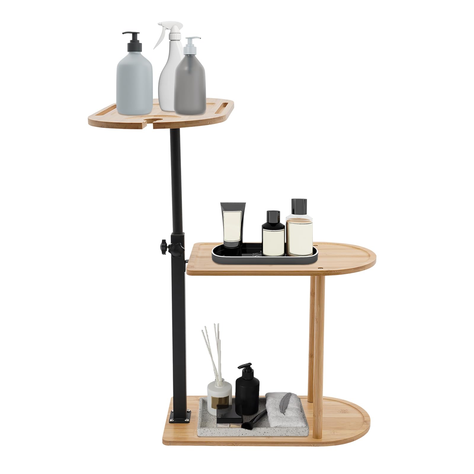 3 Layer Bath Tub Tray Table, Bathroom Organizer Shelf, Freestanding Bamboo Bath Tray Caddy, for Spa Bathtub Household