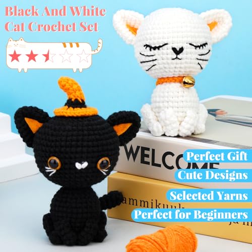 Image of Pnytty 2Pcs Cat Crochet Starters Kits for Adult, Crochet Kit for Beginners