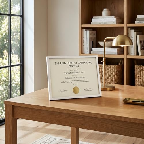 Image of Americanflat 8.5x11 Picture Frame with Shatter-Resistant Glass - Streamline Collection - Thin Border Photo Frame for Tabletop and Wall Display - Hanging Hardware and Easel Stand Included - White