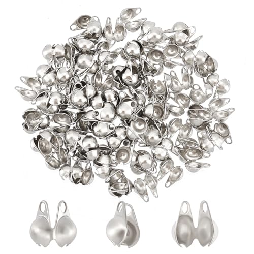 PH PandaHall 100pcs Stainless Steel Cord Ends Open Clamshell Crimp Bead Tips Knot Covers End Caps Jewelry Findings for Bracelet Necklace Making DIY