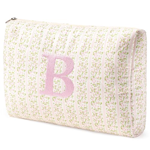 HBselect Initial Makeup Bag for Women Personalized Quilted Cosmetic Bag
