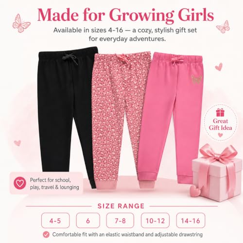 Image of BTween Kids Girls Fashion Stretch Waist Ultra Soft Jogger Pants Set 3 Pack Bundle