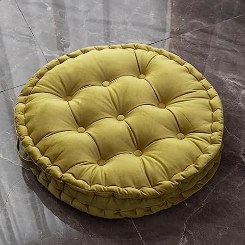 MOJUN Round Floor Pillows, Solid Color Dutch Velvet Floor Seating Cushion with Handle for Adults, Thicken Round Meditation Pillow Floor Cushion for Yoga Living Room Chair Tatami, Yellow Green Cover