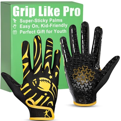 Pixel Panda Youth Football Gloves, Flag Football Gloves for Kids with Super Sticky Grip, Best Birthday Receiver Glove Gifts for Boys Girls