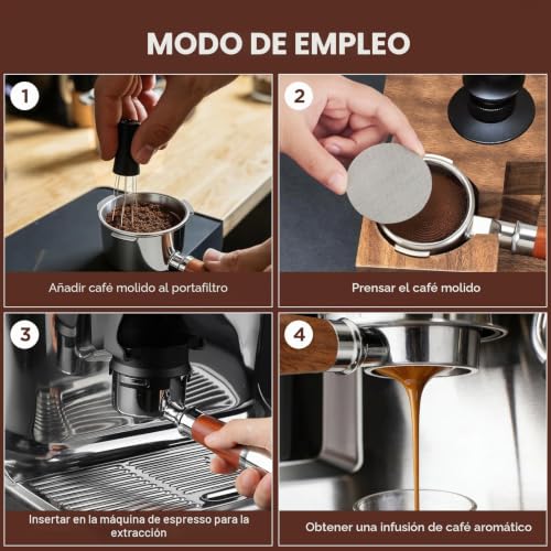 Miniatura 4 de Romon Portafiltro Sin Fondo 51mm, Accesorio Con Mango De Noyer Y Acero Inoxidable, Compatible Con Delonghi Ec680 Ec685 Ec885 Ec890, 3 Orejas