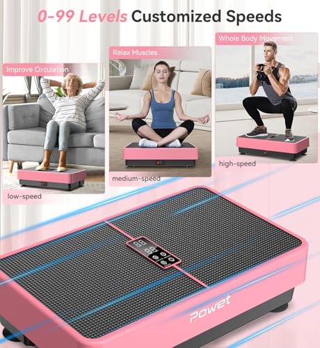 POWET Vibration Plate Exercise Machine for Weight Loss, Woukout & Lymphatic Drainage – Whole Body Vibrating with 99 Speed Levels & 5 Pre-Set Modes – Supports Up to 400lbs, Ideal for Home Use