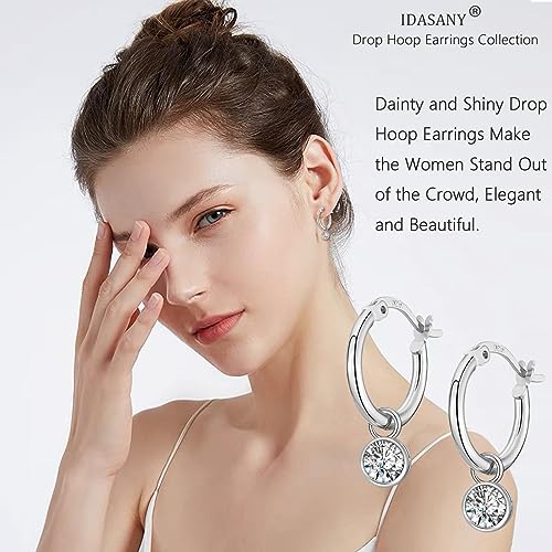 Dangle Hoop Earrings for Women, 925 Sterling Silver Hoop Earrings with Charms Tiny Baguette Round Teardrop Trio Cubic Zirconia Pearl Drop Dangling Cartilage Helix Tragus Diamond Jewelry Gifts2