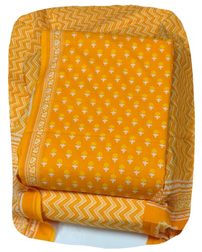 Image of DRAVINAM Trends Women's Premium Cambric Cotton Jaipuri Printed Unstitched Salwar Suit Dress Material with Mulmul Cotton Dupatta
