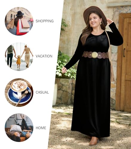 OLRIK Womens Plus Size Maxi Dresses for Curvy Women Fall 2025 Casual Long Sleeve Long Dress with Pockets 1X-5X3