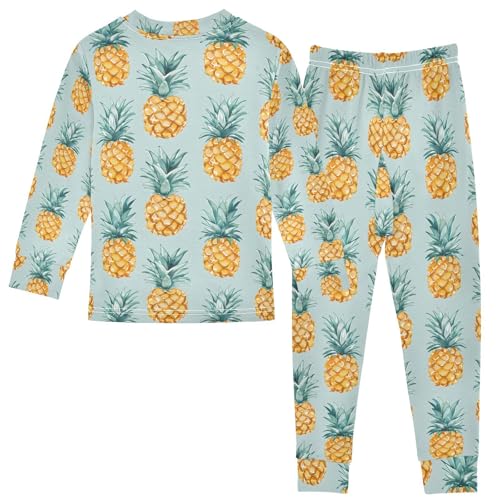 ALAZA Pineapple Cartoon Blue Pajamas Long Sleeve Sleepwear 2-Piece Pajama Set2
