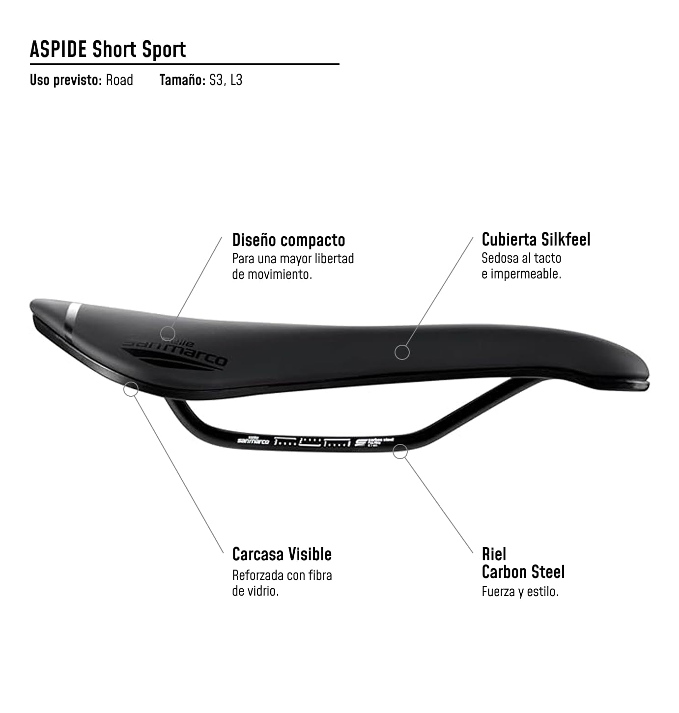 Selle San Marco Aspide Short Open-Fit Dynamic Wide, Deportes y Aire lobre, Negro, 250 x 155 mm