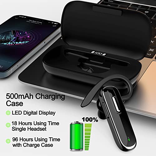 Munash Bluetooth Headset Wireless Handfree Earpiece V5.1 With 500Mah Battery Display Charging Case 96 Hours Talking Time Built-In Microphone For Iphone Android Cell Phone Laptop Driver/Business/Office #TOP2
