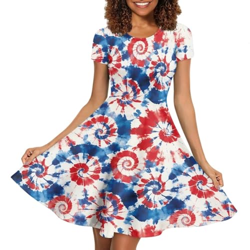 Image of HUGS IDEA Womens Puffy Swing Midi Dress Round Neck Short Sleeve Party A-Line Dresses