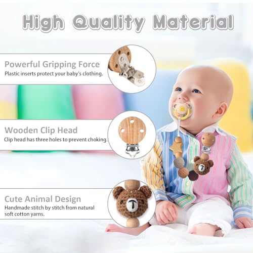 Image of Pacifier Clip, Cute Animal Pacifier Holder Clip for Boys and Girls, Most Pacifiers, Baby Teethers, Baby Shower and Baby Essentials(Bear)
